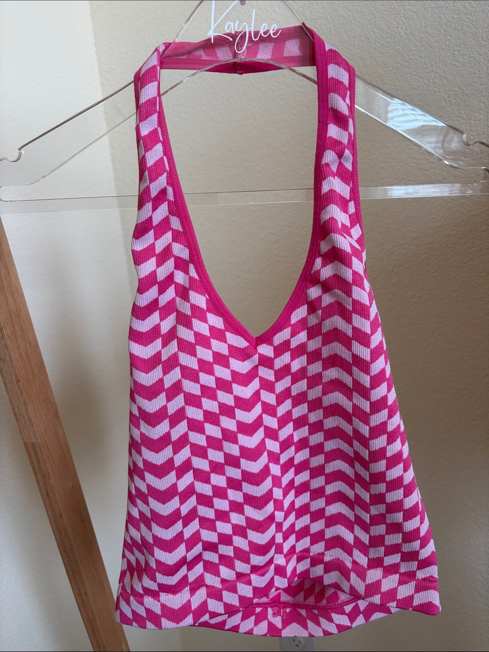 Bella Canvas Pink and White Checkerboard Racerback Tank Top
